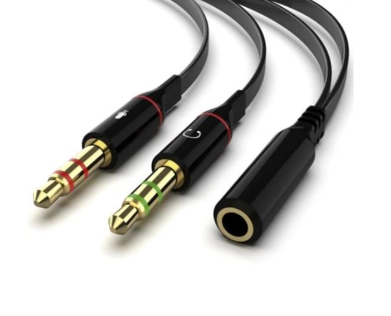Gold Plated 3.5mm Stereo Female to 2 Male Y-Splitter AUX Cable with Separate Headphone/Earphone/Microphone 6 inches (Black)